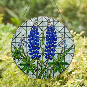 Blue Lupine Flowers Stained Glass Tiffany Style Mosaic Art - Botanical Jewel Tones Stained Glass Suncatcher