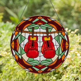 Red Boxing Gloves Stained Glass Artwork - Sporting Achievement Gift for Boxers Stained Glass Suncatcher