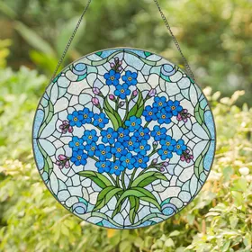 Forget-Me-Not Flowers Tiffany Style Stained Glass Mosaic Intricate Garden Jewel Tones Stained Glass Suncatcher