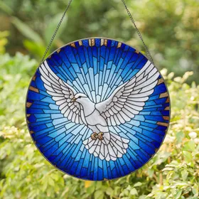 White Dove In Flight Stained Glass Art - Tiffany Style Starburst Mosaic, Intricate Lead Lines Stained Glass Suncatcher