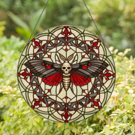 Deaths-head Hawkmoth Gothic Stained Glass Mosaic Translucent Jewel Tones Home Decor Stained Glass Suncatcher