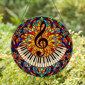 Treble Clef Piano Keyboard Stained Glass Tiffany Art - Music Lover Gift Home Decor Stained Glass Suncatcher