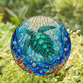 Sea Turtle Stained Glass Ocean Coral Tiffany Art - Aquatic Environment Home Decor Gift Stained Glass Suncatcher