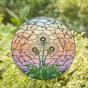 Dandelion Seed Head Tiffany Stained Glass Art - Intricate Botanical Nature Window Decor Stained Glass Suncatcher