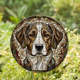 Detailed Dog Head Portrait Stained Glass - Tiffany Style Jewel Tones Stained Glass Suncatcher