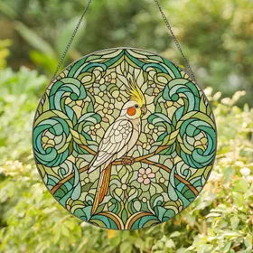 Cockatiel Bird Yellow Crest Stained Glass Tiffany Style - Lush Garden Home Decor Gift Stained Glass Suncatcher