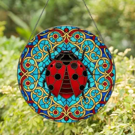 Ladybug Stained Glass Mosaic Art - Tiffany Style Jewel Tones Filigree Window Ornament Stained Glass Suncatcher