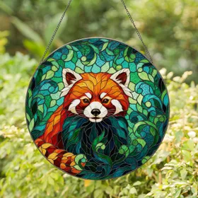 Red Panda Stained Glass, Tiffany Style Intricate Mosaic, Rich Glowing Jewel Tones Stained Glass Suncatcher