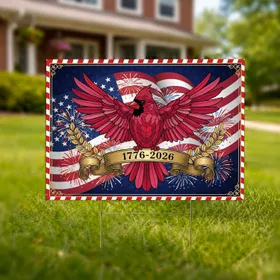 Red Cardinal American Flag 1776-2026 - USA 250th Anniversary Patriotic Commemoration Yard Sign