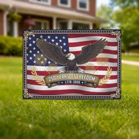 Bald Eagle American Flag 1776-2026 - USA 250 Years of Freedom Independence Day Yard Sign