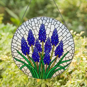 Grape Hyacinth Muscari Flowers Tiffany Style Stained Glass Mosaic Window Art Decor Stained Glass Suncatcher