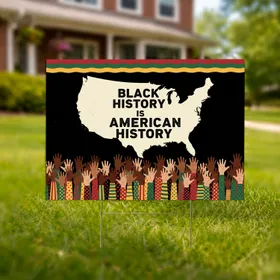 Black History Is American History USA Map Silhouette Diverse Hands Patriotic Heritage Yard Sign