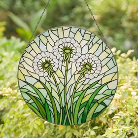 Dandelion Seed Heads Emerald Green Stained Glass - Tiffany Style Luminous Mosaic Art Stained Glass Suncatcher