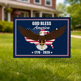 Bald Eagle American Flag 1776-2026 Cross - USA 250th Anniversary Independence Day Yard Sign