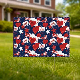 Patriotic Hearts Stars Gold Foil 250th Anniversary - USA 1776-2026 Celebration Yard Sign