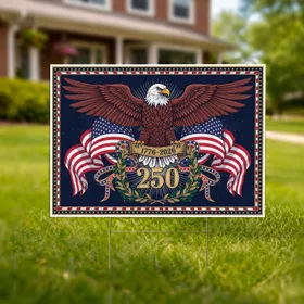 Bald Eagle American Flag 1776-2026 - USA 250th Anniversary Gold Emblem Yard Sign