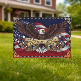 Bald Eagle American Flag 1776-2026 - USA 250 Years of Freedom Independence Day Yard Sign
