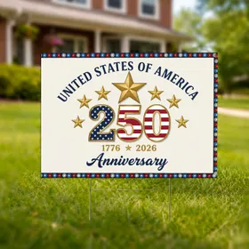USA 250th Anniversary 1776-2026 Patriotic Stars Stripes Numeric Emblem Display Yard Sign