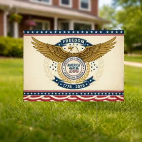 AMERICA 250 Bald Eagle 1776-2026 Freedom Scroll - USA Anniversary Celebration Yard Sign