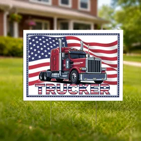 Patriotic Semi-Truck American Flag TRUCKER - USA 250th Anniversary 1776-2026 Celebration Yard Sign