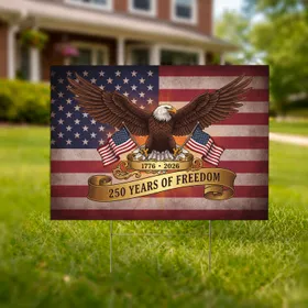 Bald Eagle American Flag 1776-2026 - USA 250 Years of Freedom Gift for Veterans Yard Sign