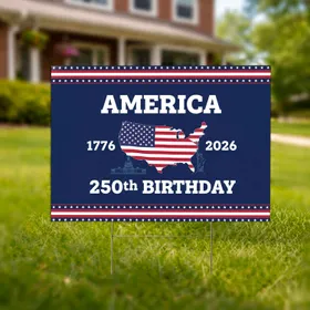 USA Flag Map 1776-2026 - America's 250th Birthday Capitol Liberty Patriotic Art Yard Sign