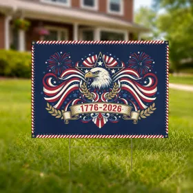Bald Eagle American Flag 1776-2026 - USA 250th Anniversary Independence Day Gift for Veterans Yard Sign