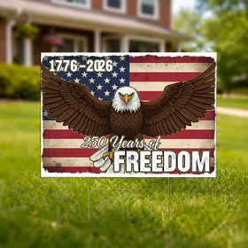 Bald Eagle American Flag 1776-2026 - USA 250 Years of Freedom Independence Day Yard Sign