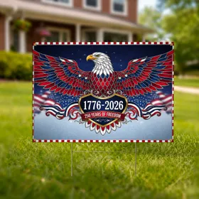 Bald Eagle American Stained Glass 1776-2026 USA 250th Anniversary Patriotic Heart Shield Yard Sign