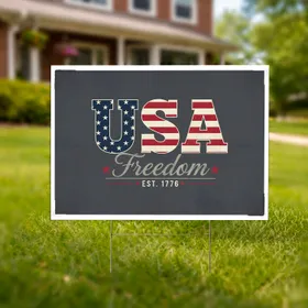 Distressed USA Flag Text Freedom 1776 - American 250th Anniversary Independence Day Yard Sign