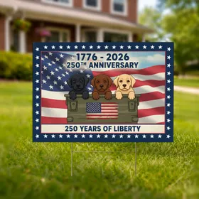 Labrador Puppies American Flag Ammo Crate 1776-2026 - USA 250th Anniversary Yard Sign