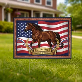 Bay Horse American Flag with Laurel Wreaths 1776-2026 - USA 250th Anniversary Yard Sign