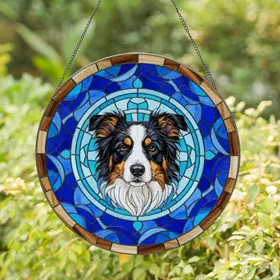Border Collie Australian Shepherd Dog Stained Glass Mosaic - Tiffany Style Pet Gift Stained Glass Suncatcher
