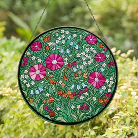 Intricate Edge-to-Edge Stained Glass Wildflower Mosaic - Tiffany Style Translucent Jewel Tones Stained Glass Suncatcher