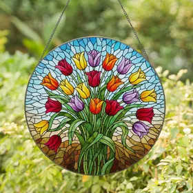 Blooming Tulips Tiffany Stained Glass - Floral Mosaic Home Decor Gift Stained Glass Suncatcher