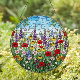 Stained Glass Wildflower Meadow Poppies Cosmos Tiffany Style Bluebells Coneflowers Stained Glass Suncatcher