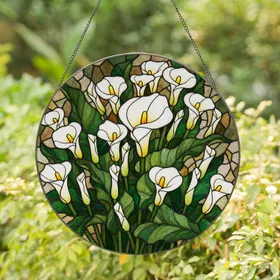 Large White Calla Lily Stained Glass Mosaic - Tiffany Floral Jewel Tone Home Decor Gift Stained Glass Suncatcher