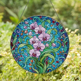 Cascading Orchid Stained Glass - Tiffany Style Jewel Tone Floral Mosaic Intricate Patterns Stained Glass Suncatcher