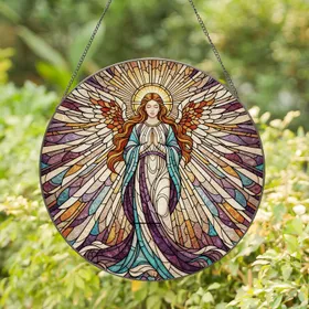 Praying Angel Stained Glass Art - Celestial Mosaic Sunrays Divine Home Decor Gift Stained Glass Suncatcher
