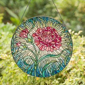 Vibrant Carnation Flower Stained Glass - Intricate Floral Tiffany Art Home Decor Stained Glass Suncatcher