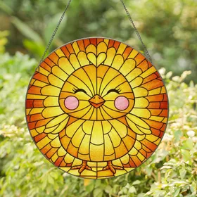 Chubby Baby Chick Stained Glass - Rosy Cheeks, Heart Tuft, Sunburst Tiffany Style Window Stained Glass Suncatcher