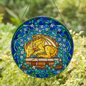 Sleeping Baby Dragon Tiffany Stained Glass Mosaic - Fantasy Art Decor Gift Stained Glass Suncatcher
