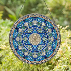 Star of David Stained Glass Mandala Art - Tiffany Style Intricate Geometric Design Stained Glass Suncatcher