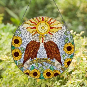 Bald Eagles Sunflowers Stained Glass - Tiffany Style Jewel Tone Home Decor Gift Stained Glass Suncatcher