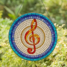 Treble Clef Stained Glass Mosaic Translucent Jewel Tones - Tiffany Style Gift for Musicians Stained Glass Suncatcher