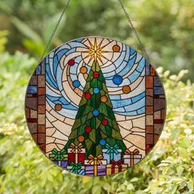 Stained Glass Christmas Tree, Star, Round Ornaments & Gifts - Festive Holiday Decor Stained Glass Suncatcher