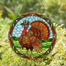 Stained Glass Cool Turkey Camo Cap Aviator Sunglasses - Detailed Mosaic Sky Landscape Stained Glass Suncatcher
