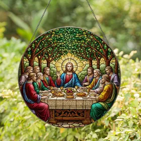 Stained Glass Jesus Christ Disciples Garden Table Blessing - Christian Home Spiritual Art Stained Glass Suncatcher