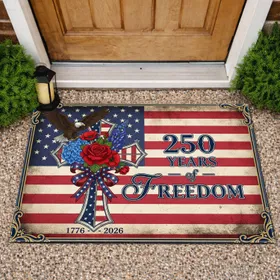 Bald Eagle American Flag Cross 1776-2026 - USA 250th Anniversary of Freedom Doormat