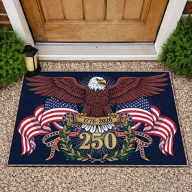 Bald Eagle American Flag 1776-2026 - USA 250th Anniversary Gold Emblem Doormat